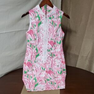 Lilly Pulitzer EUC Cotton Pink and Green Floral Alexa Shift Dress Size 4